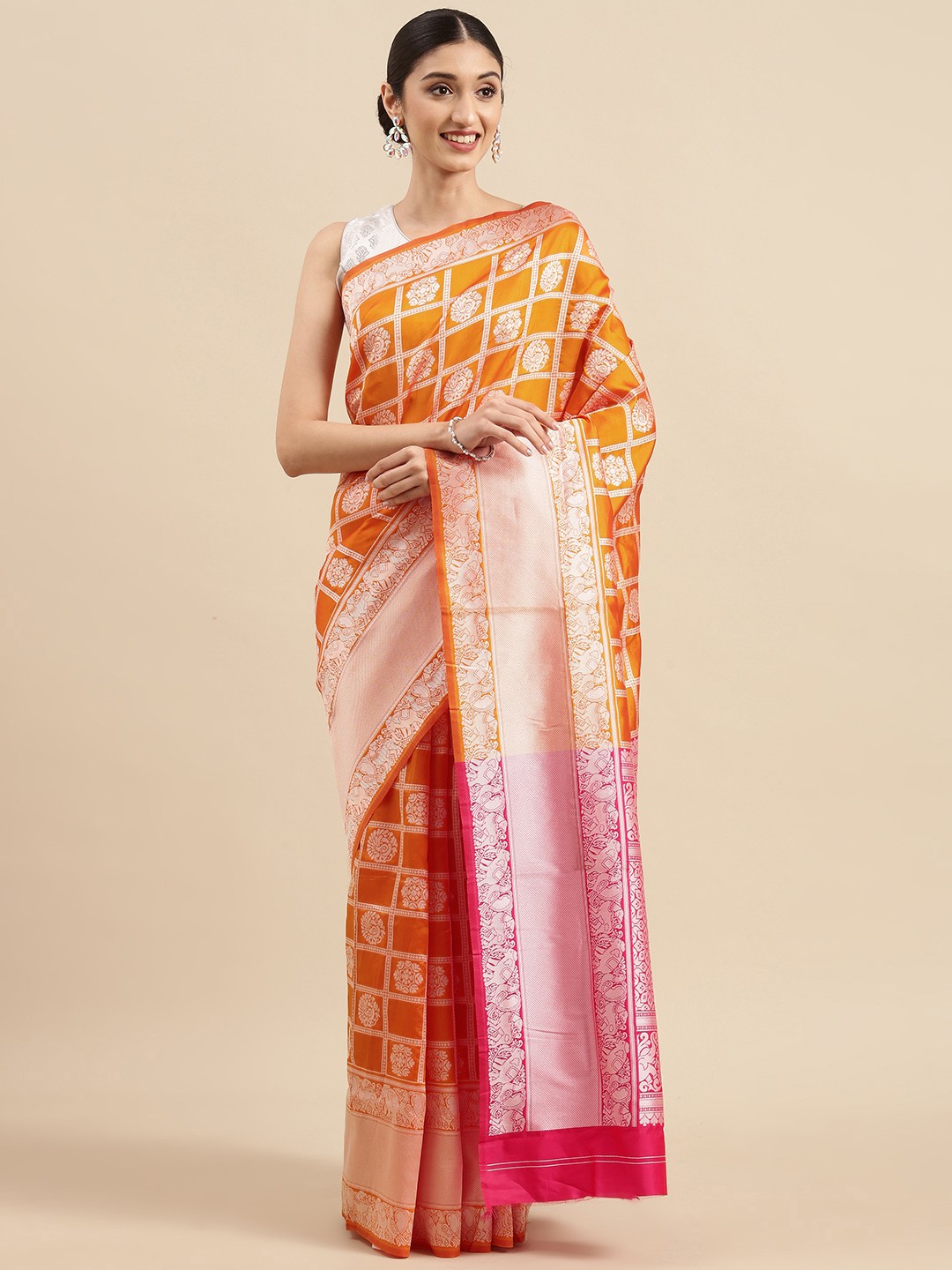 

Anouk Yellow & Gold Ethnic Motifs Zari Pure Silk Celebrity Patola Saree