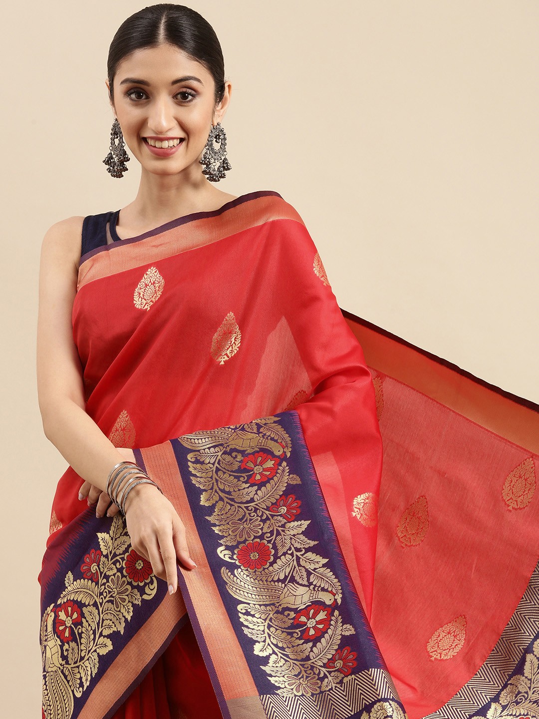 

Anouk Red & Gold-Toned Woven Design Zari Pure Silk Celebrity Banarasi Saree