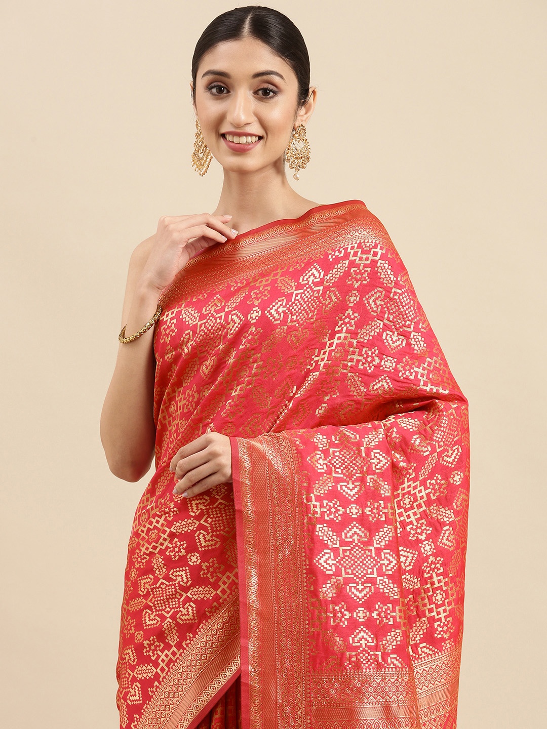 

Anouk Red & Gold Ethnic Motifs Zari Pure Silk Celebrity Saree