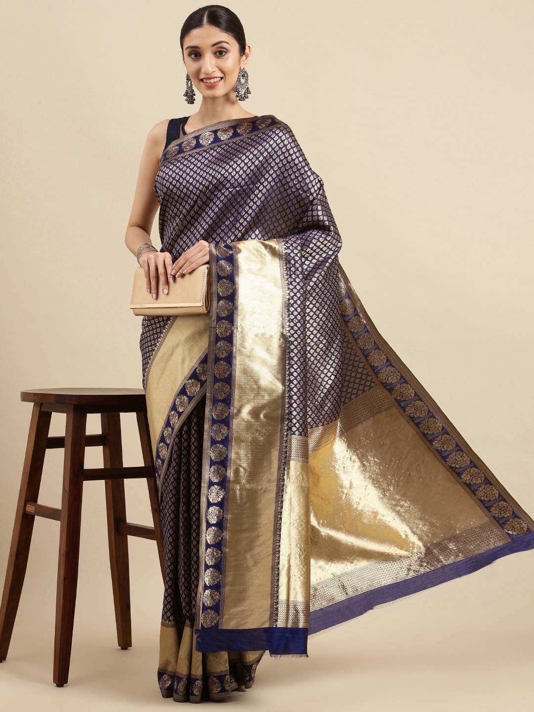 

Anouk Navy Blue & Gold Woven Design Zari Pure Silk Celebrity Banarasi Saree