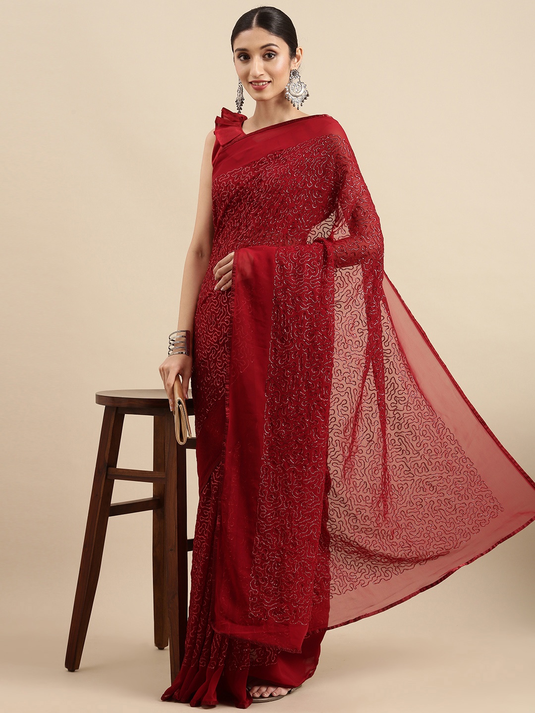 

Anouk Red Embellished Sequinned Pure Georgette Celebrity Saree