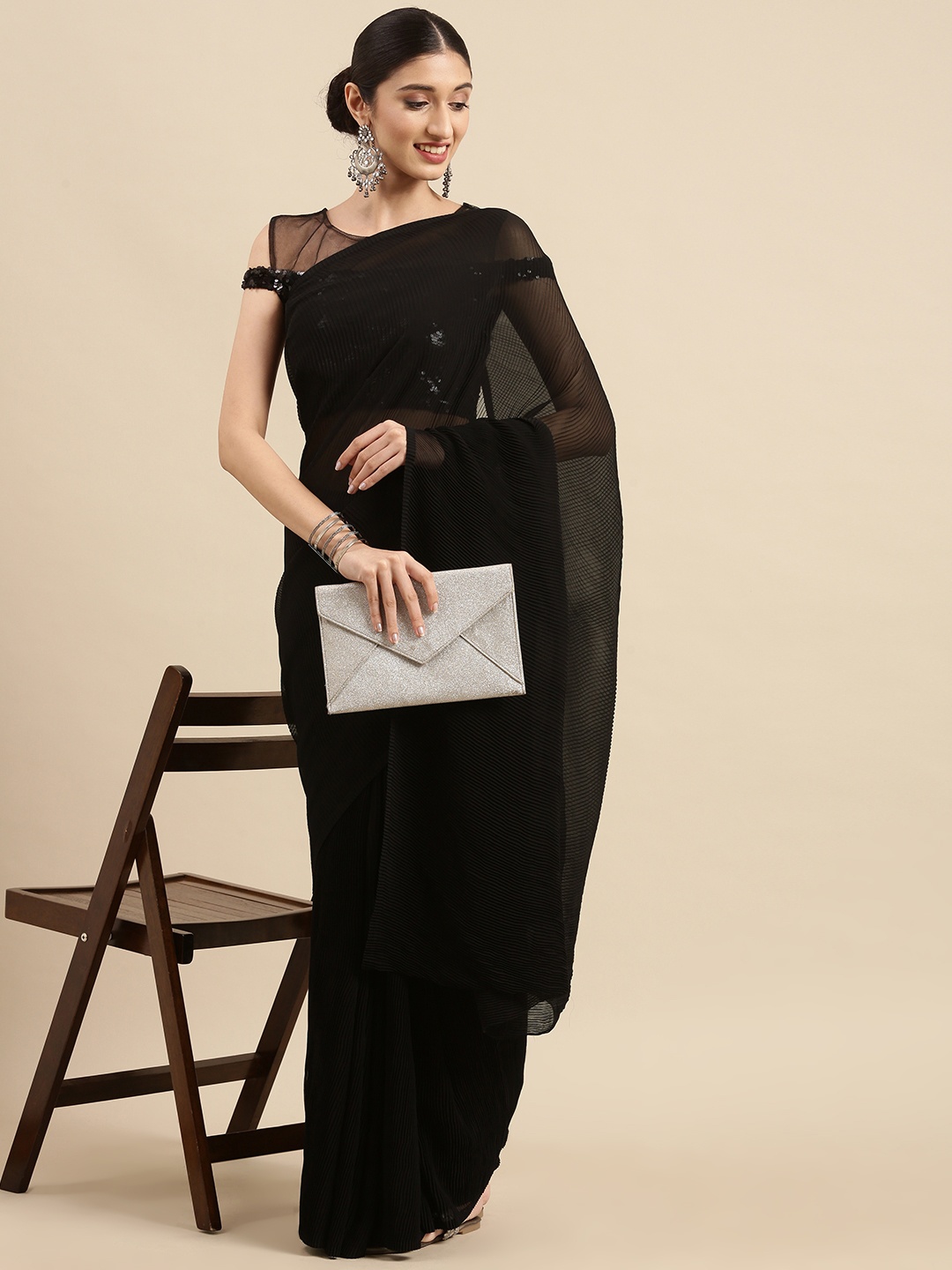 

Anouk Black Embellished Sequinned Pure Georgette Celebrity Saree