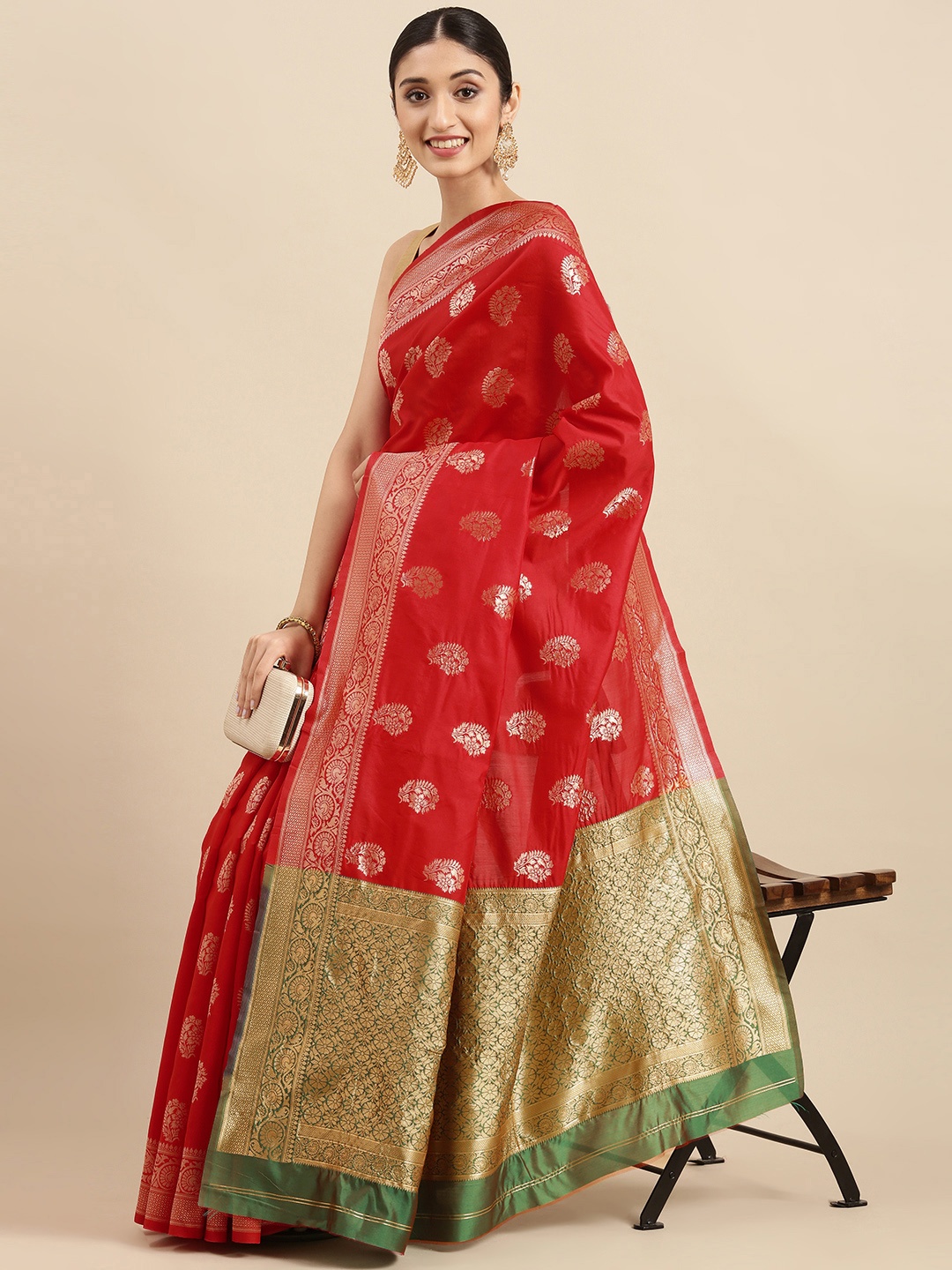 

Anouk Red & Gold Ethnic Motifs Zari Pure Silk Celebrity Banarasi Saree