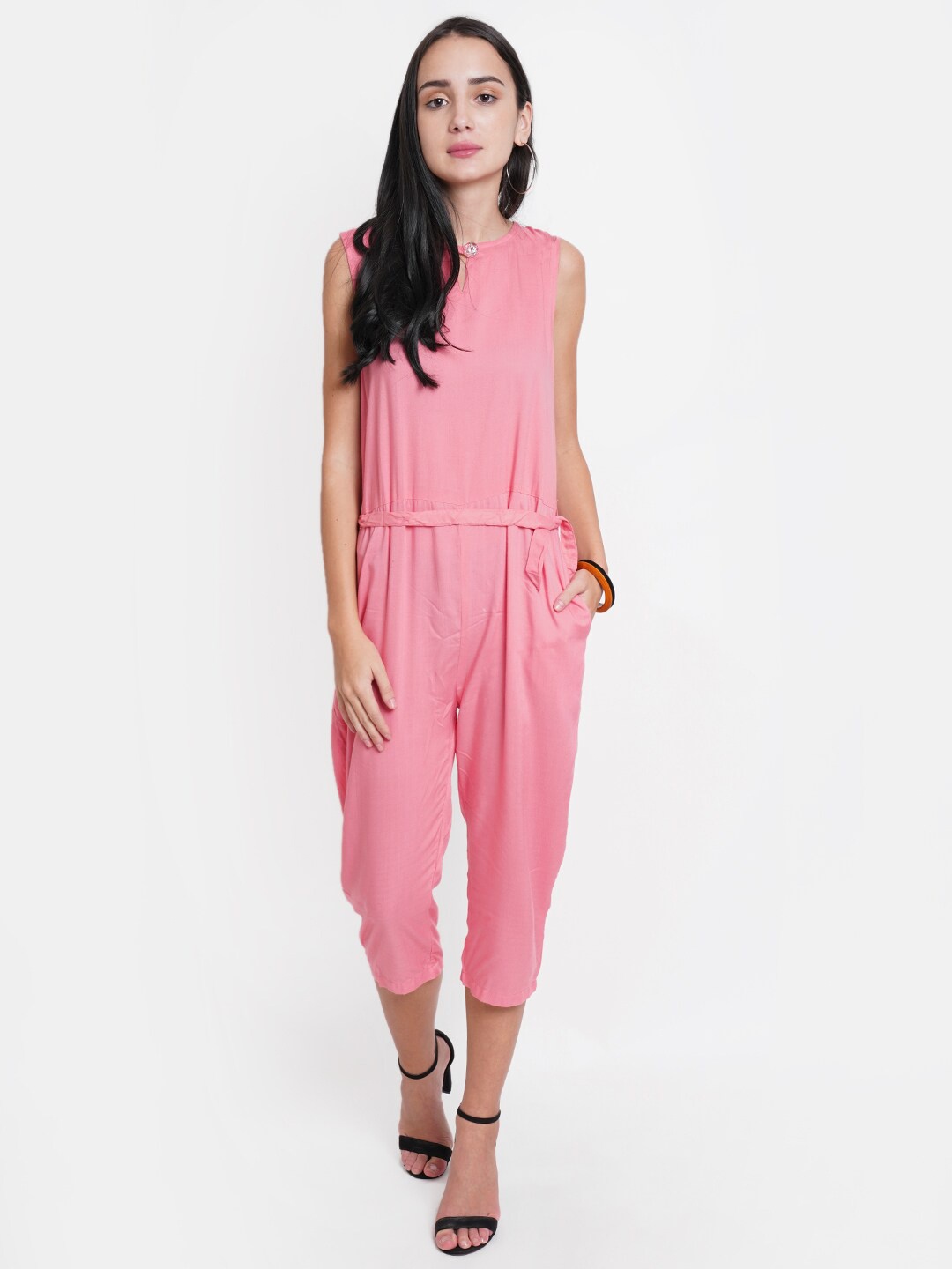 

Purple State Pink Solid Rayon Basic Jumpsuit
