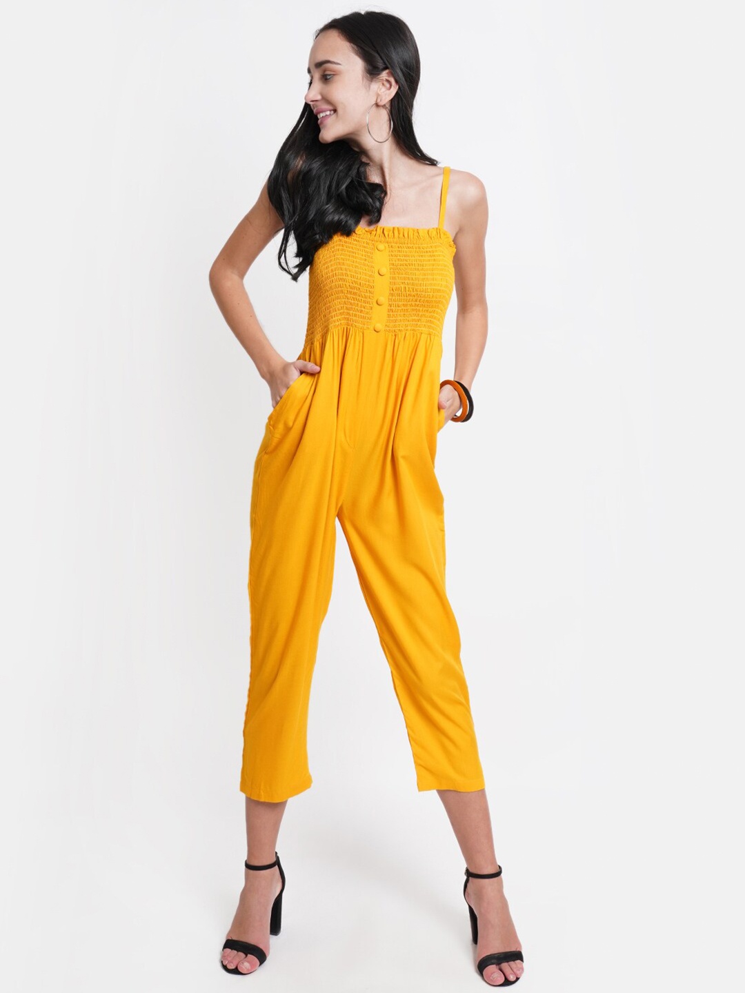 

Purple State Yellow Basic Smocked Jumpsuit