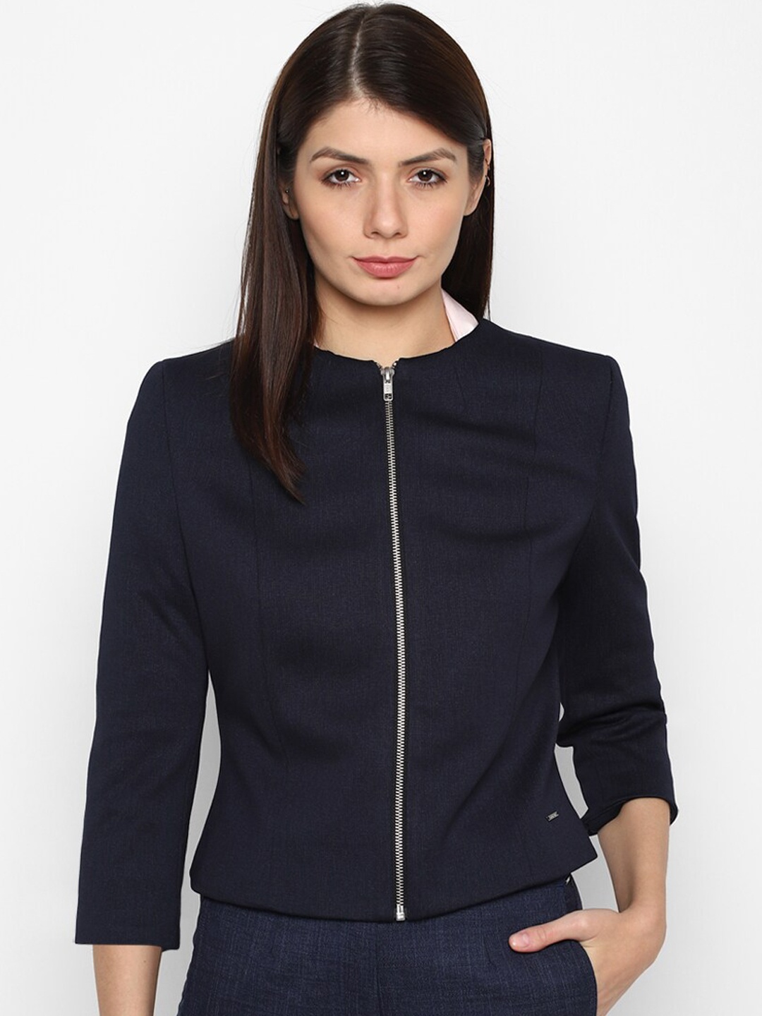 

Allen Solly Woman Navy Blue Solid Blazer