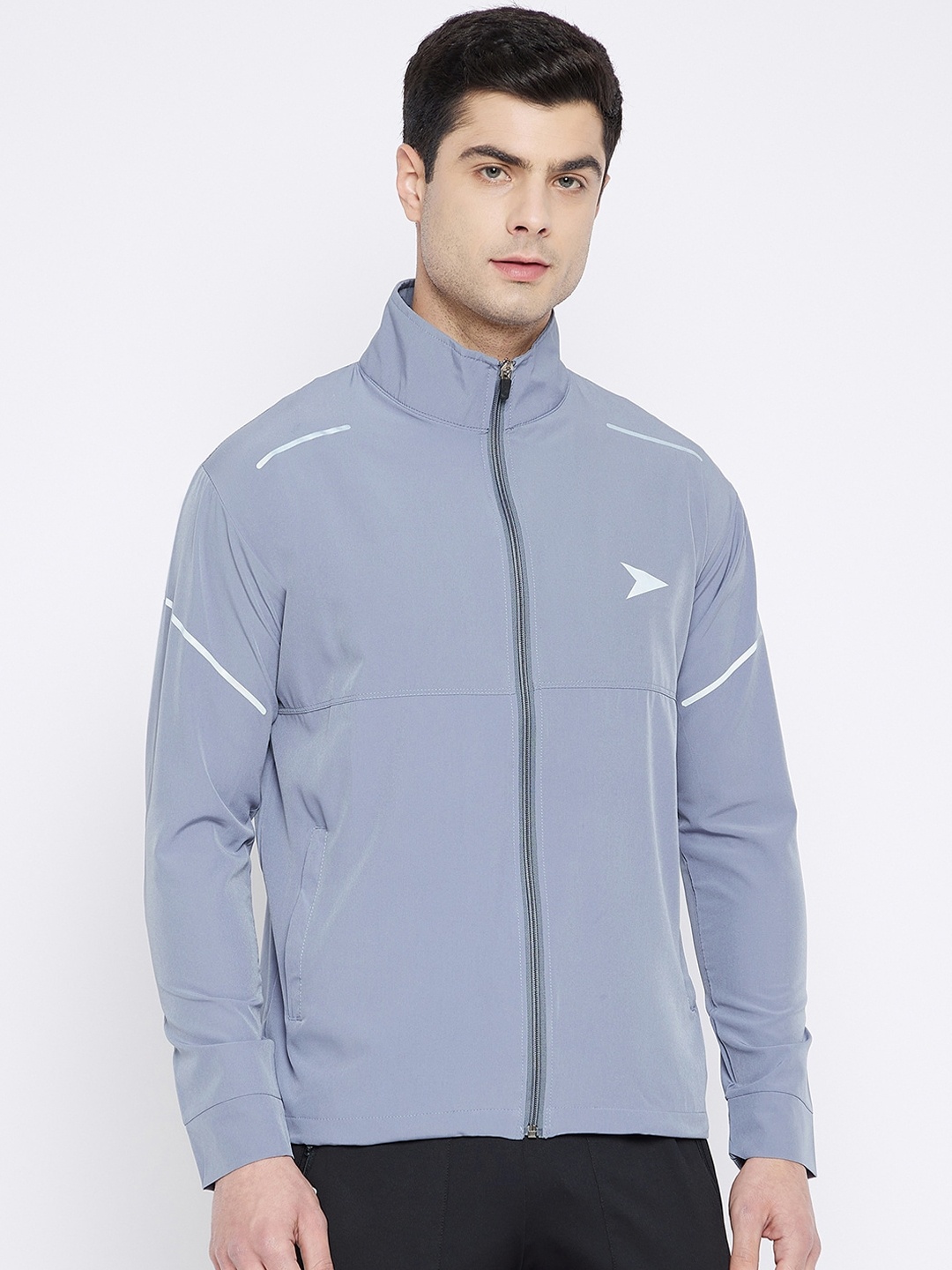 

Sportigoo Men Grey Reflective Strip Outdoor Sporty Jacket