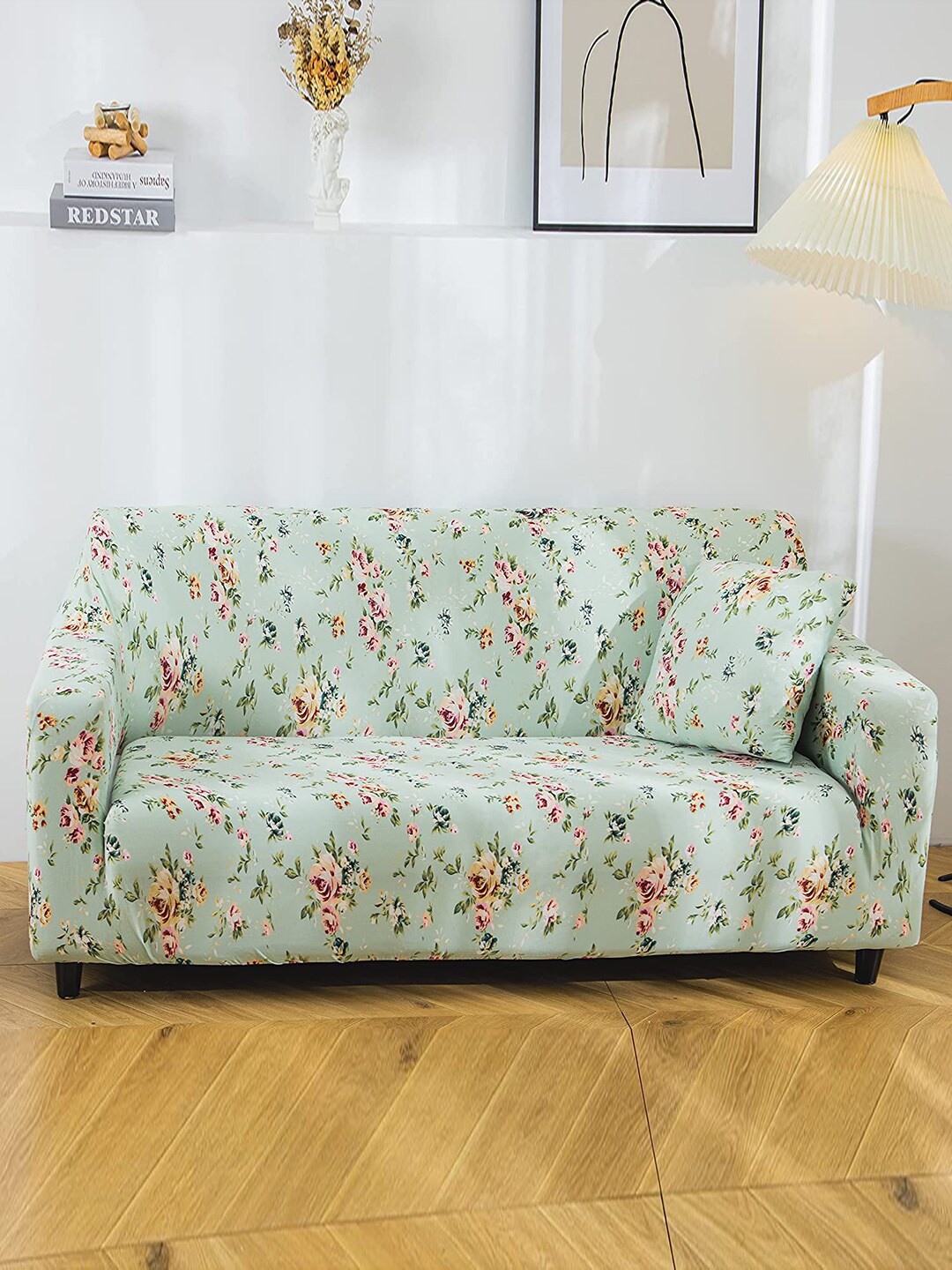 

HOUSE OF QUIRK Green Floral 1-Seater Stretchable Non-Slip Sofa Cover