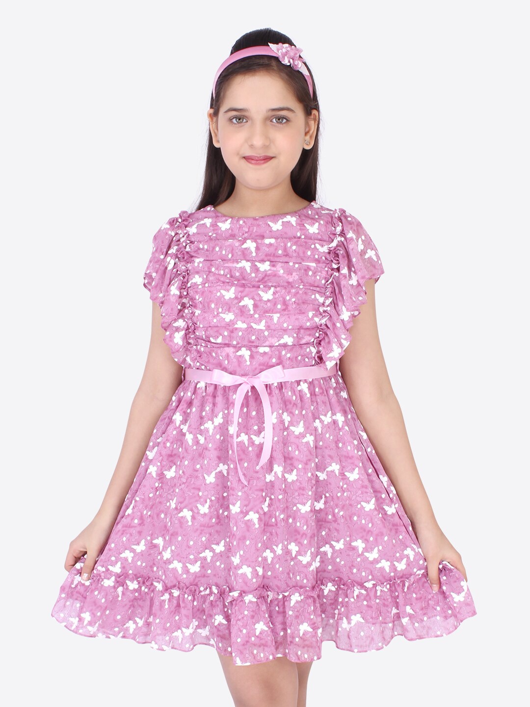 

CUTECUMBER Pink & White Georgette Dress
