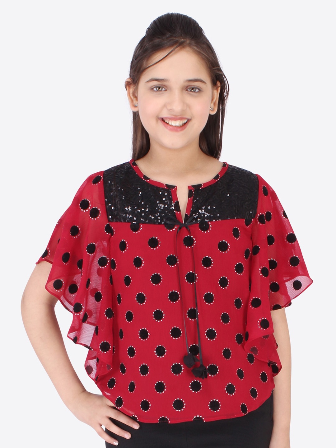

CUTECUMBER Girls Maroon & Black Print Regular Fit Top