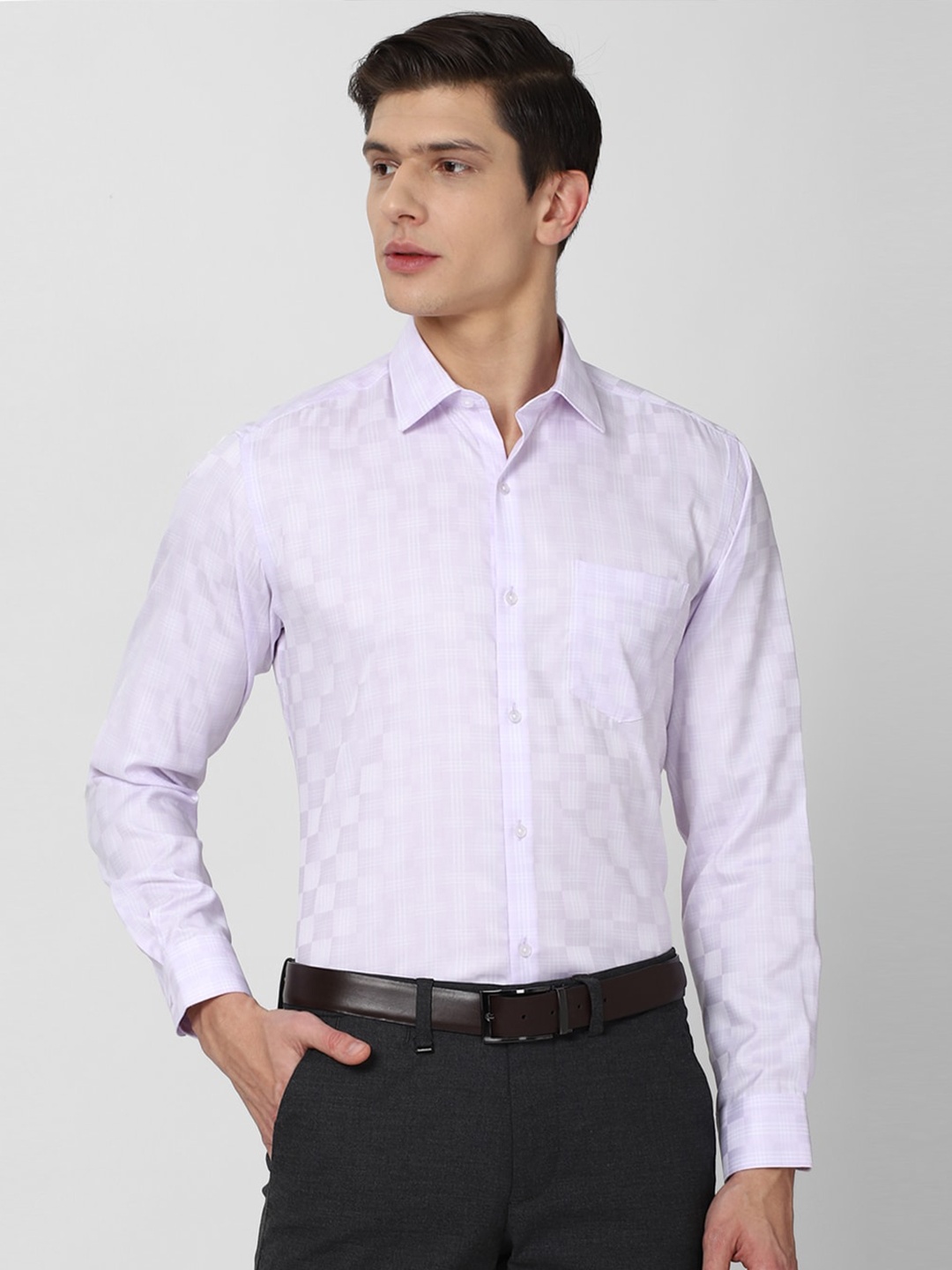 

Van Heusen Men Purple Checked Pure Cotton Formal Shirt