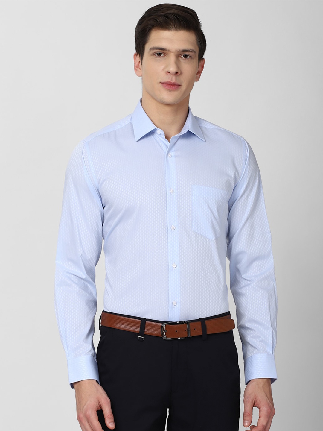 

Van Heusen Men Blue Printed Pure Cotton Formal Shirt