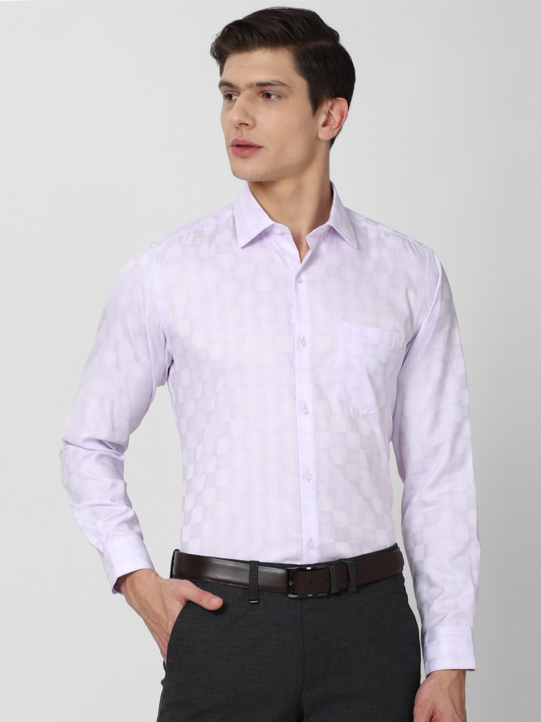 

Van Heusen Men Lavender Checked Pure Cotton Formal Shirt