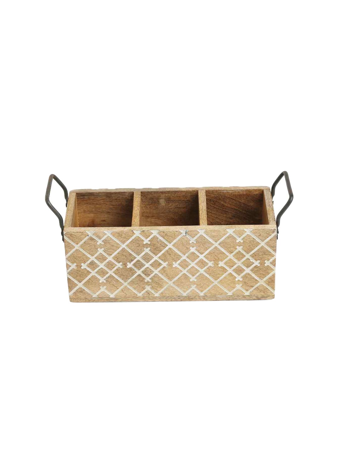

Amoliconcepts White & Beige Carved Wooden Cutlery Stand