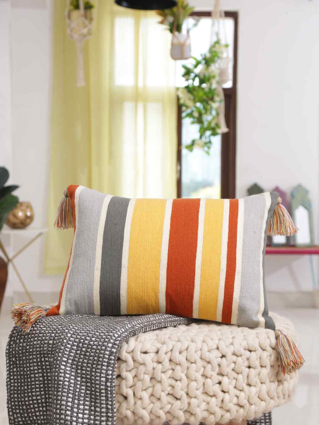 

Amoliconcepts Yellow & Red Striped Rectangle Cushion Cover