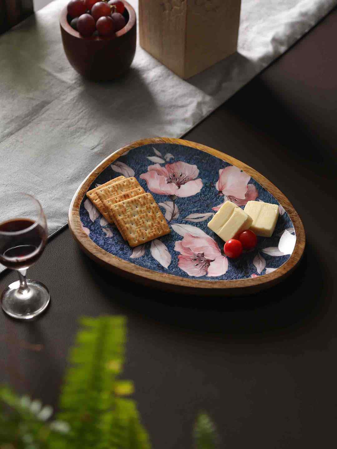 

Amoliconcepts Blue Floral Printed Wooden Platter