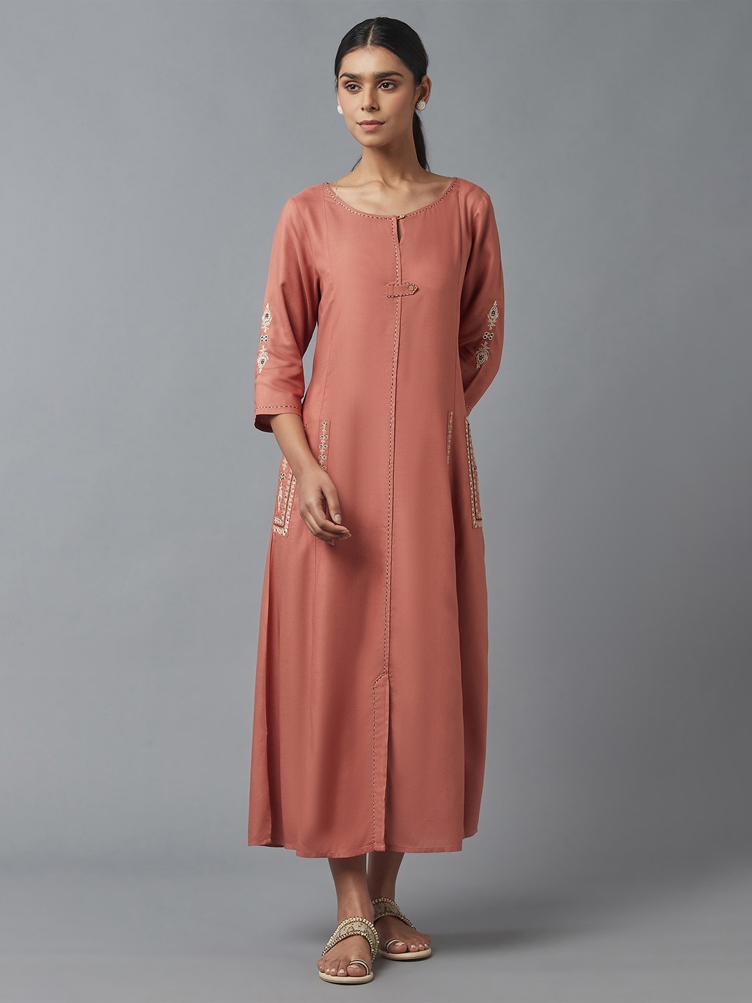 

W Orange A-Line Maxi Dress