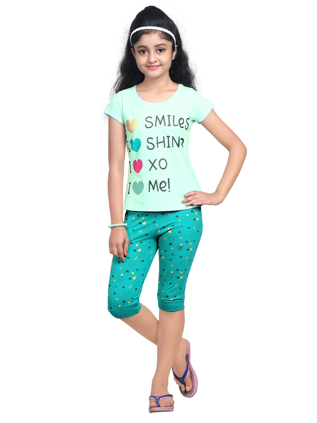 

Nottie Planet Girls Lime Green Printed T-shirt With Capris