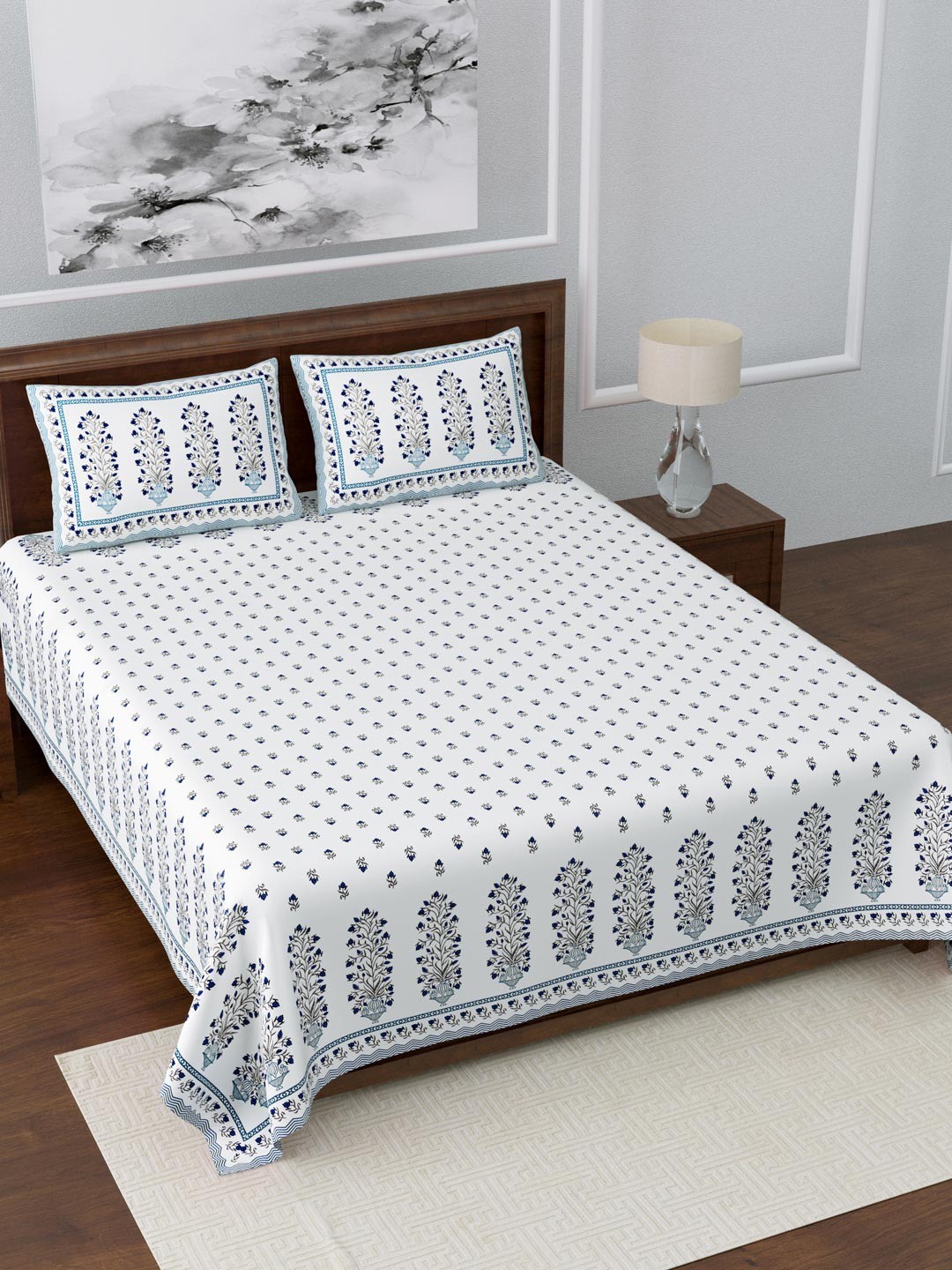 

LIVING ROOTS White & Grey Floral 210 TC King Bedsheet with 2 Pillow Covers