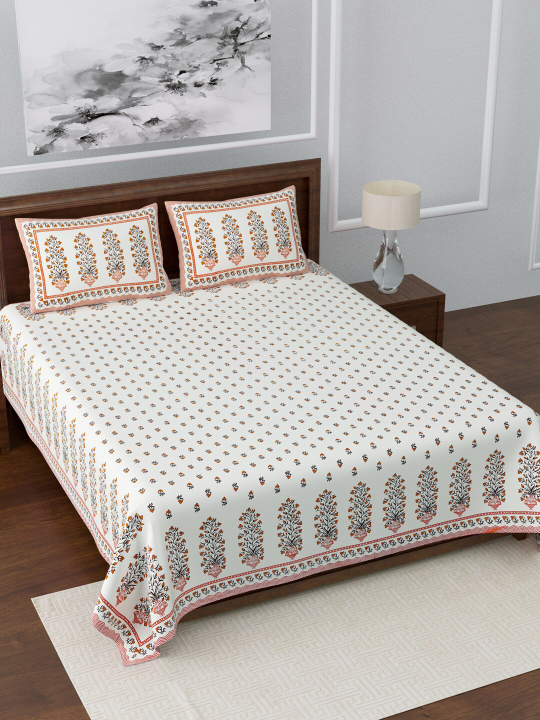 

LIVING ROOTS White & Blue Floral 210 TC King Bedsheet with 2 Pillow Covers