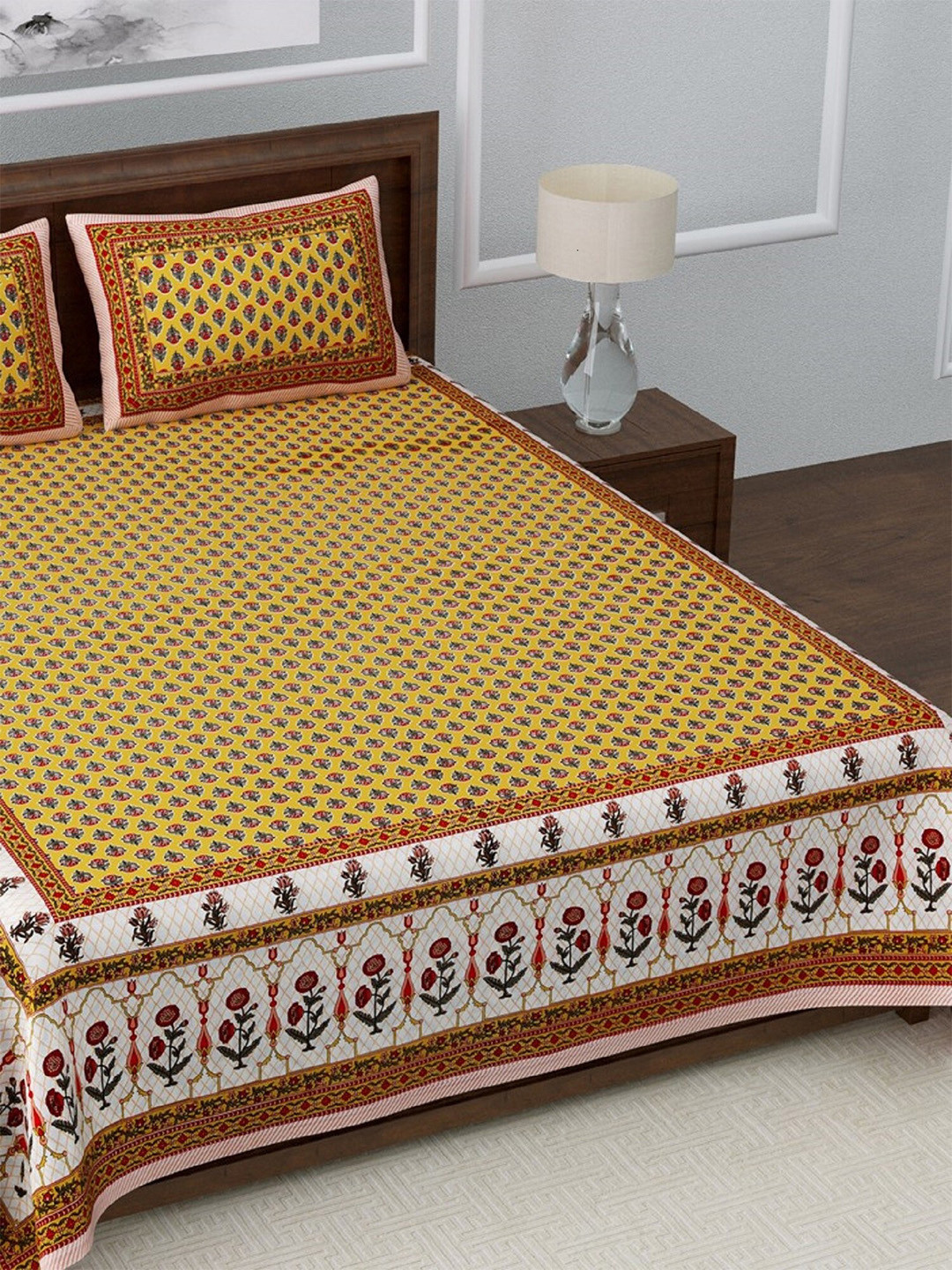 

LIVING ROOTS Multicoloured 210 TC Extra Large Floral Bed Sheet with 2 Pillow Covers, Multi