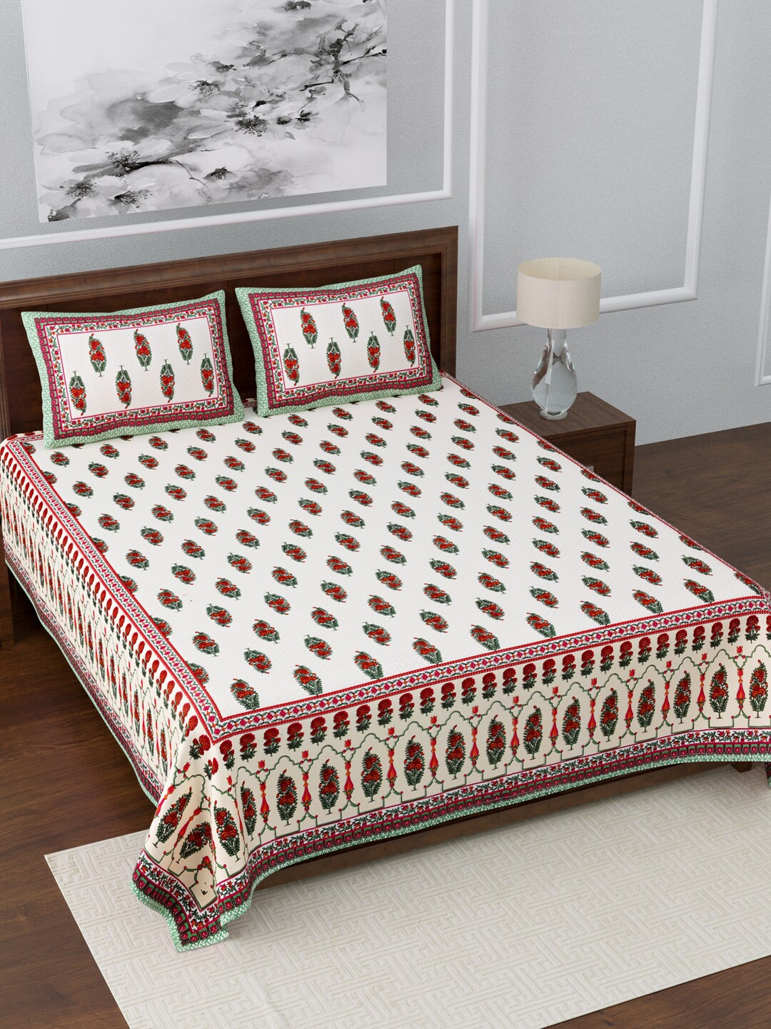 

LIVING ROOTS White & Pink Floral Printed 210 TC Bedsheet With 2 Pillow Covers