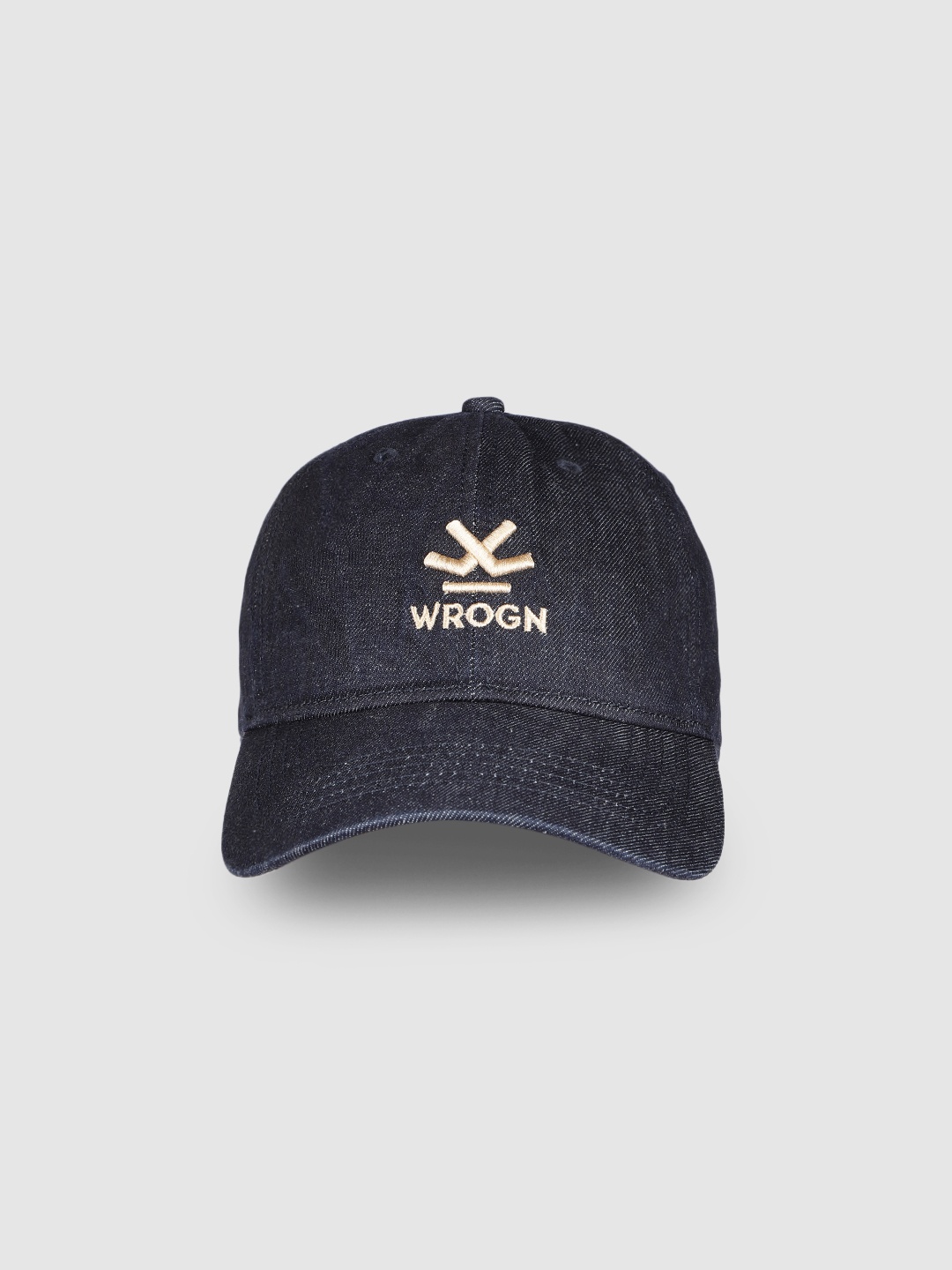 

WROGN Unisex Navy Blue Embroidered Pure Cotton Denim Baseball Cap