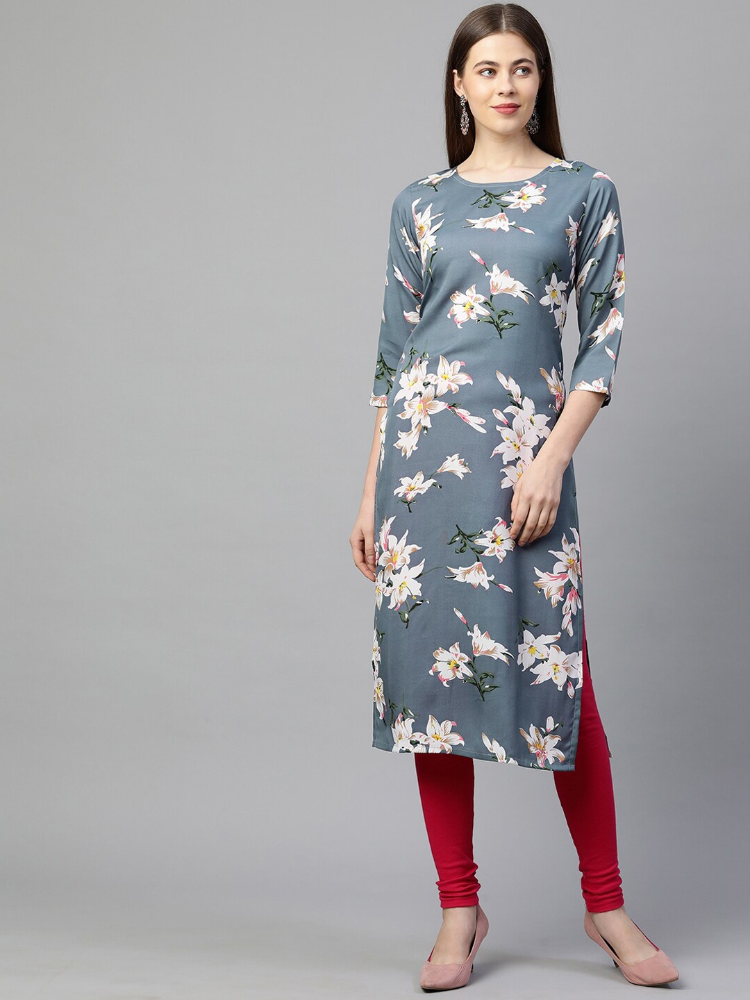 

KALINI Women Grey Floral Printed Kurta
