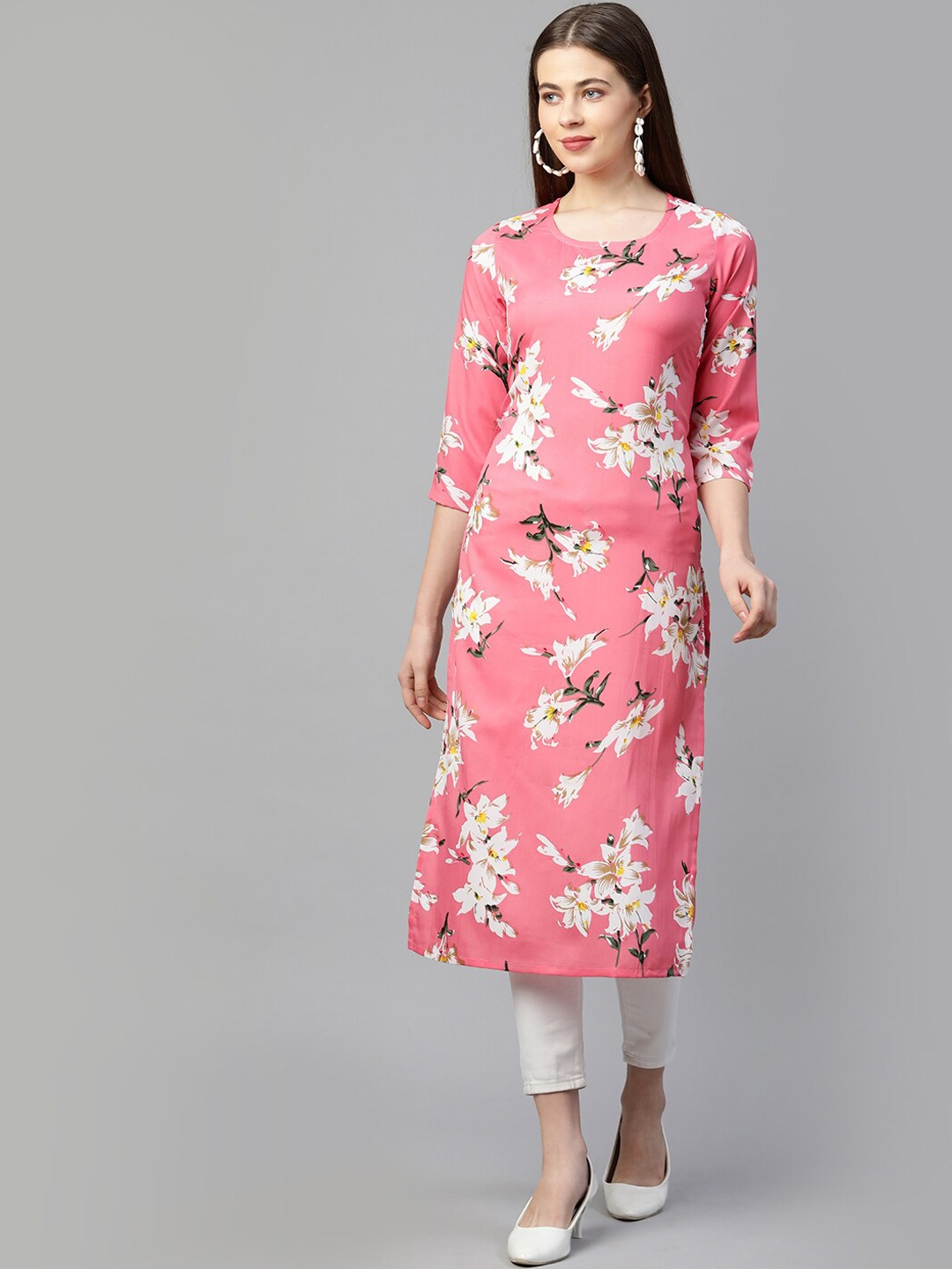 

KALINI Women Peach-Coloured Floral Printed Kurta