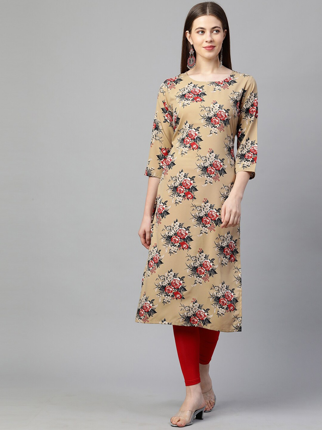 

KALINI Women Beige Floral Printed Kurta