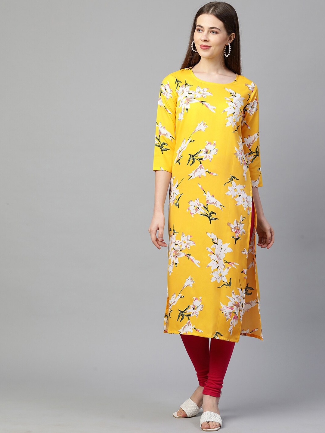 

KALINI Women Yellow Floral Printed Kurta