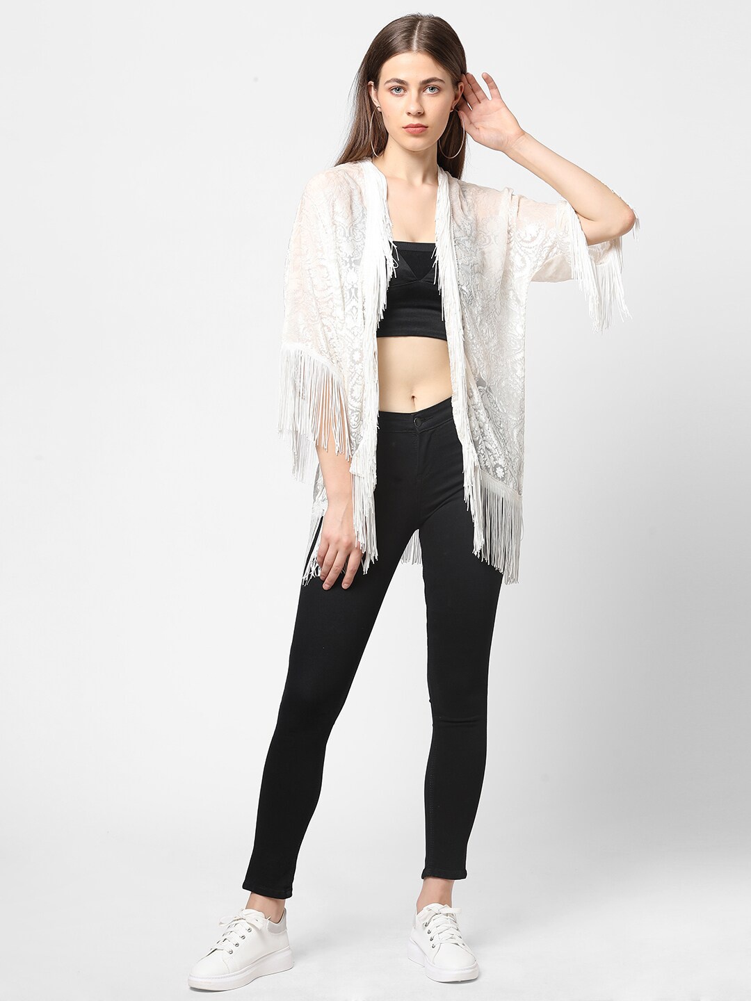 

Cloth Haus India Women White Kimono Shrug