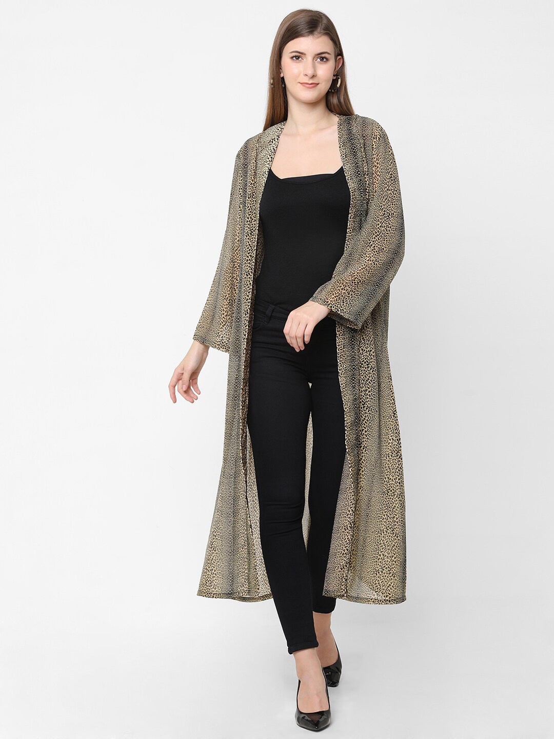 

Cloth Haus India Women Brown & Beige Animal Skin Printed Kimono Long Shrug