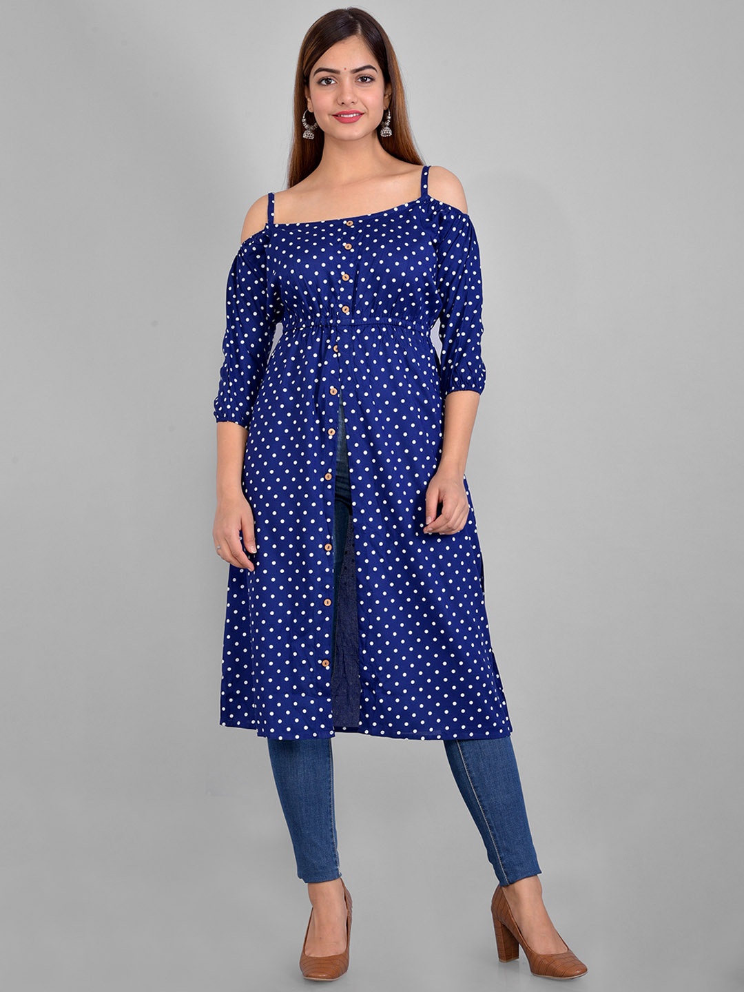 

KALINI Women Blue Geometric Printed Kurta