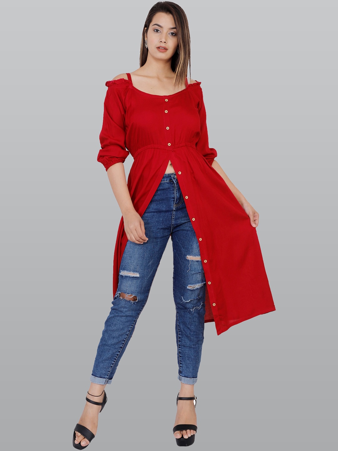 

KALINI Women Maroon Cold-Shoulder Sleeves Kurta