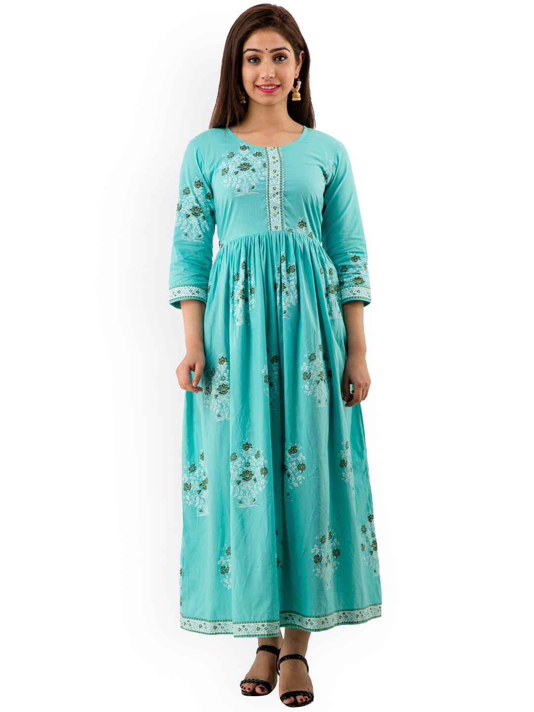 

KALINI Women Blue Floral Thread Work Anarkali Kurta