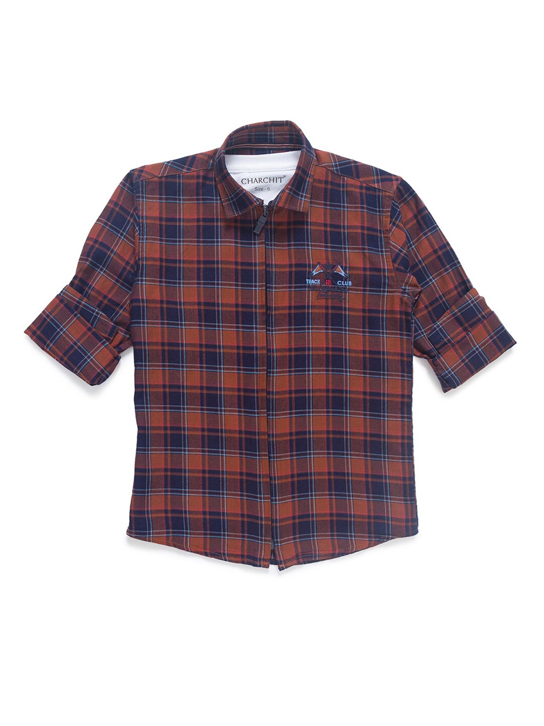 

CHARCHIT Boys Brown & Navy Blue Tartan Checked Casual Shirt