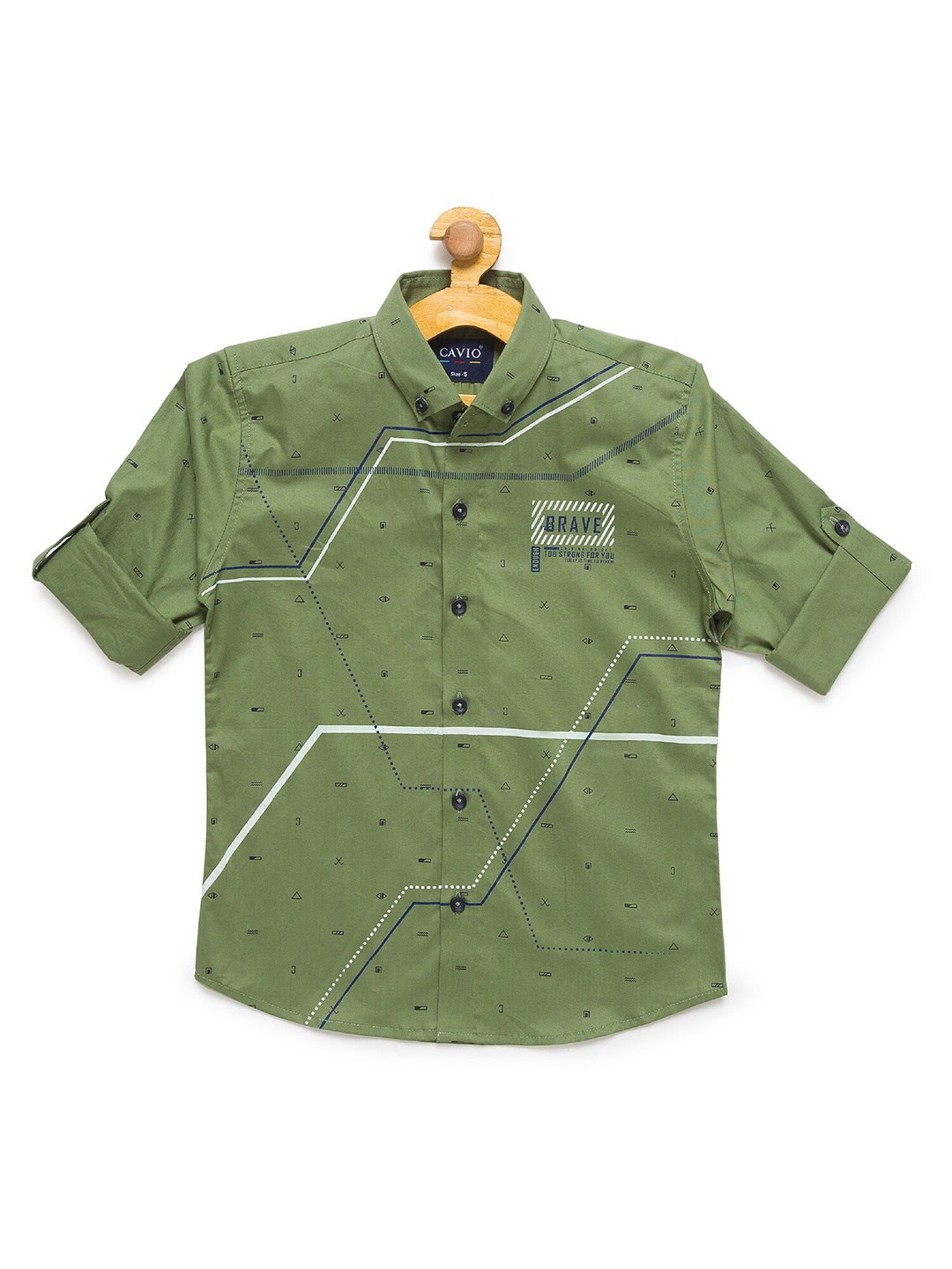 

CHARCHIT Boys Green & White Printed Casual Shirt