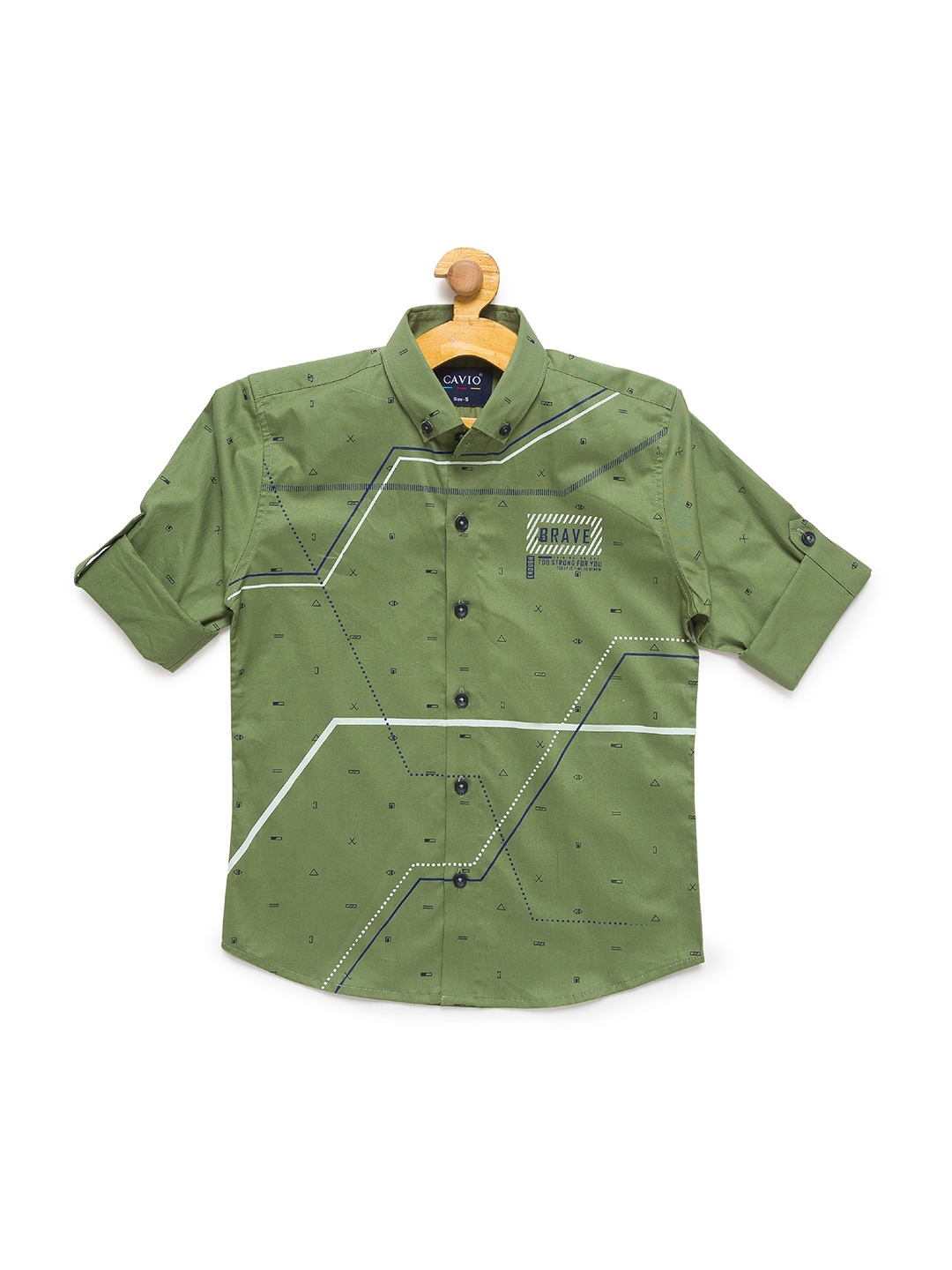 

CHARCHIT Boys Green & White Printed Casual Shirt