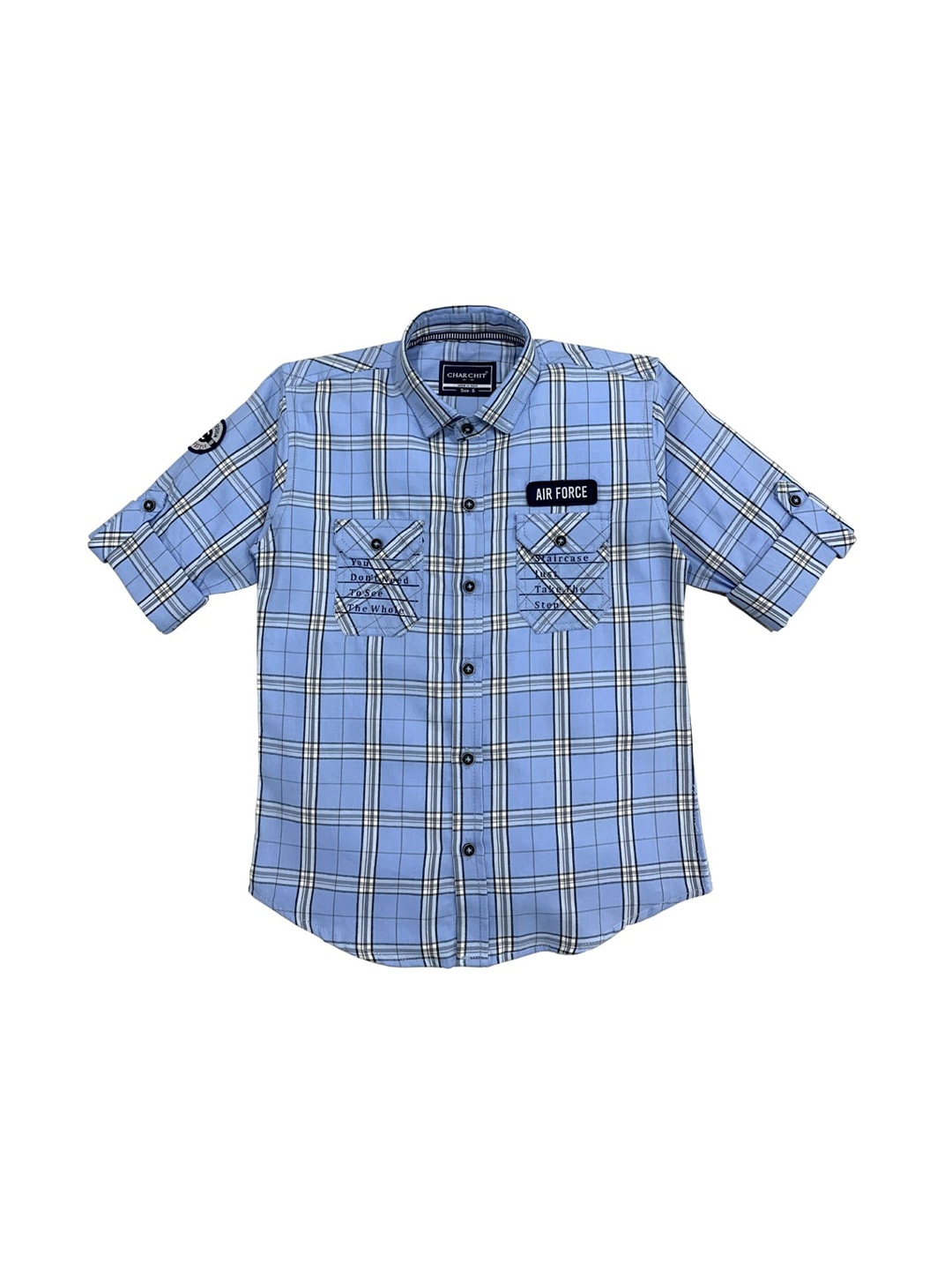 

CHARCHIT Boys Blue Checked Casual Shirt