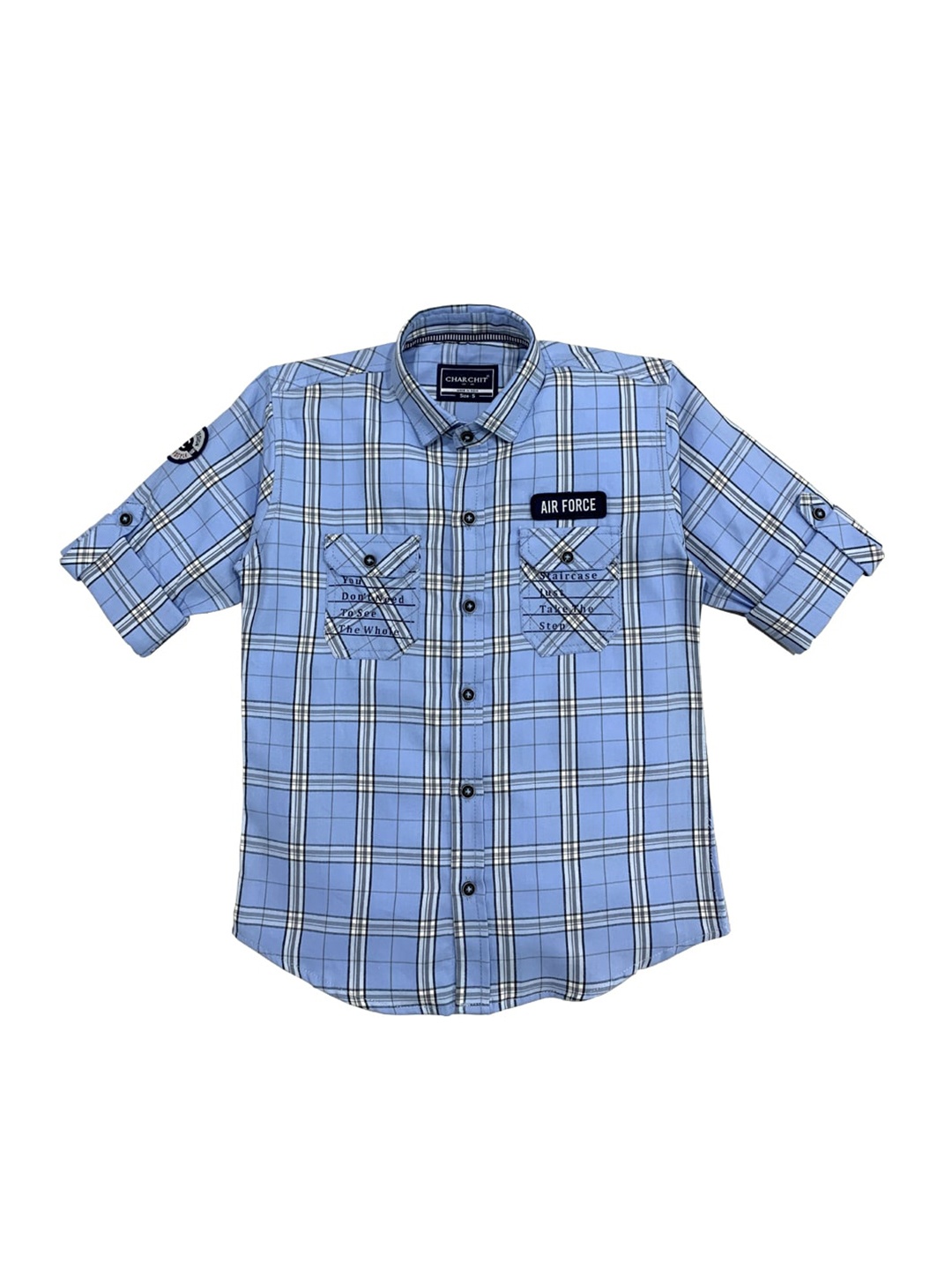 

CHARCHIT Boys Blue Tartan Checked Casual Shirt