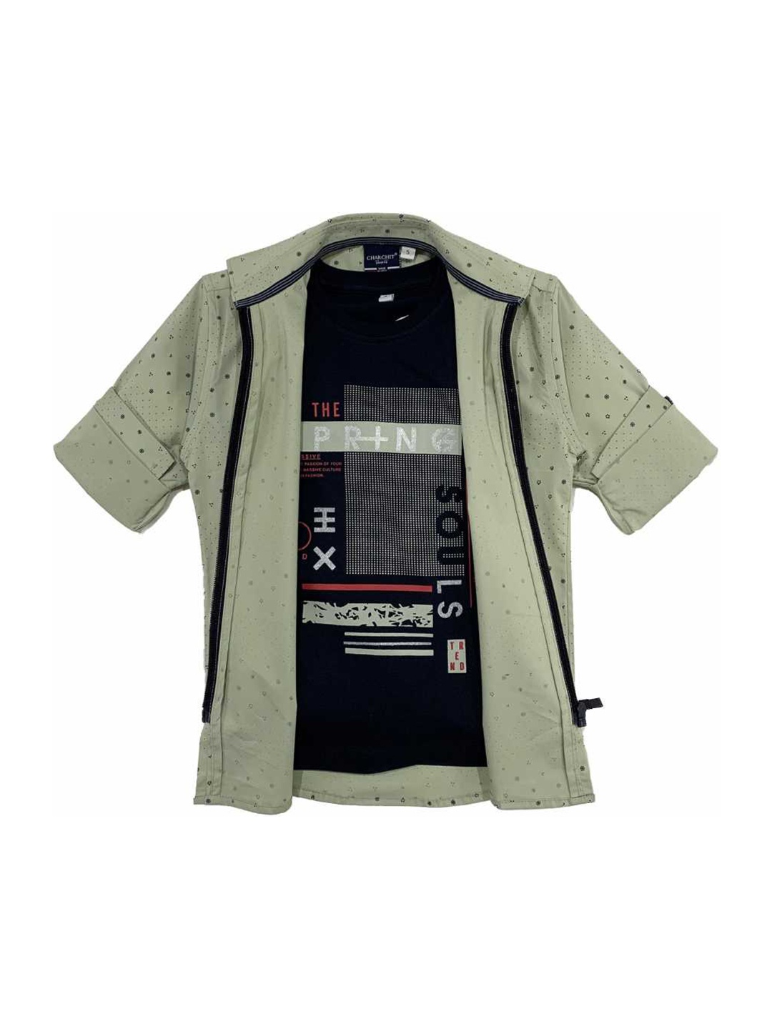 

CHARCHIT Boys Green & Blue Regular Fit Printed Casual Shacket