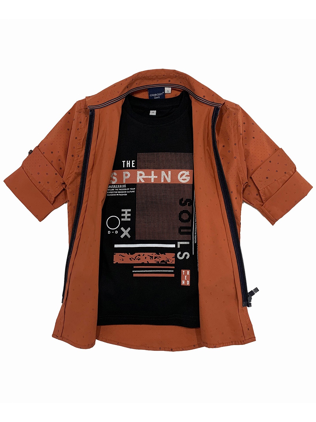 

CHARCHIT Boys Rust Printed Casual Shirt