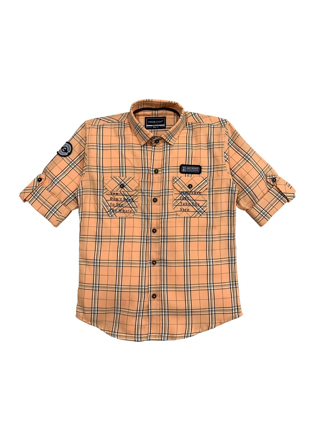 

CHARCHIT Boys Orange & Brown Regular Fit Checked Casual Shirt
