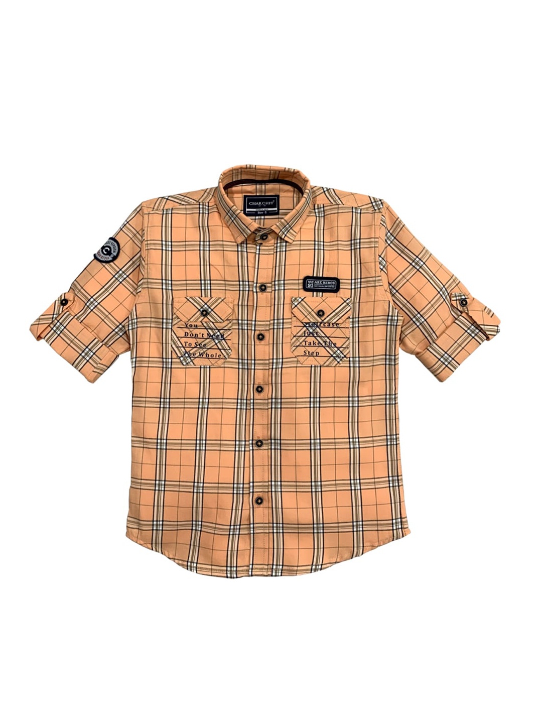 

CHARCHIT Boys Orange & Brown Regular Fit Checked Casual Shirt