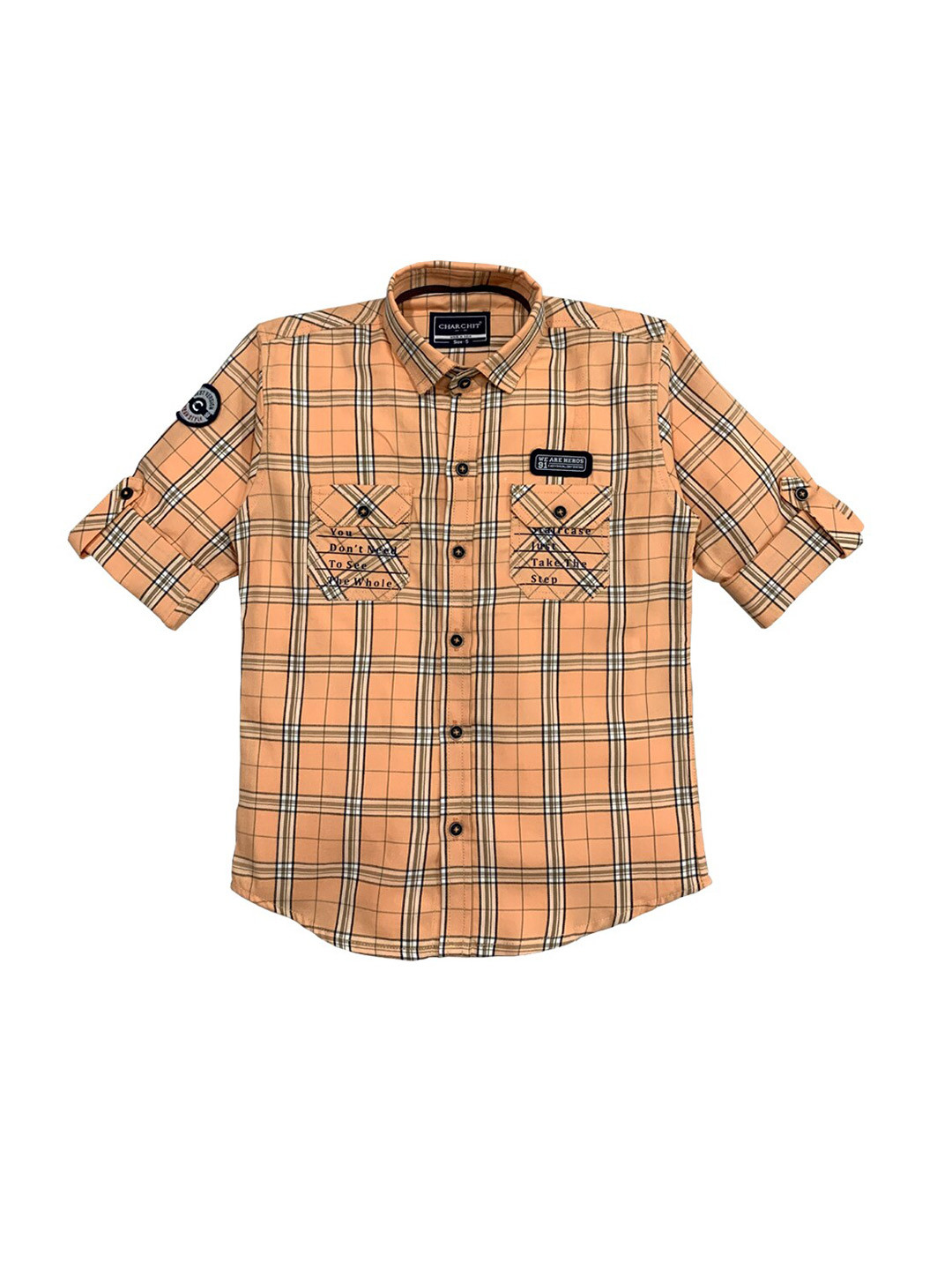 

CHARCHIT Boys Orange & Brown Regular Fit Checked Casual Shirt