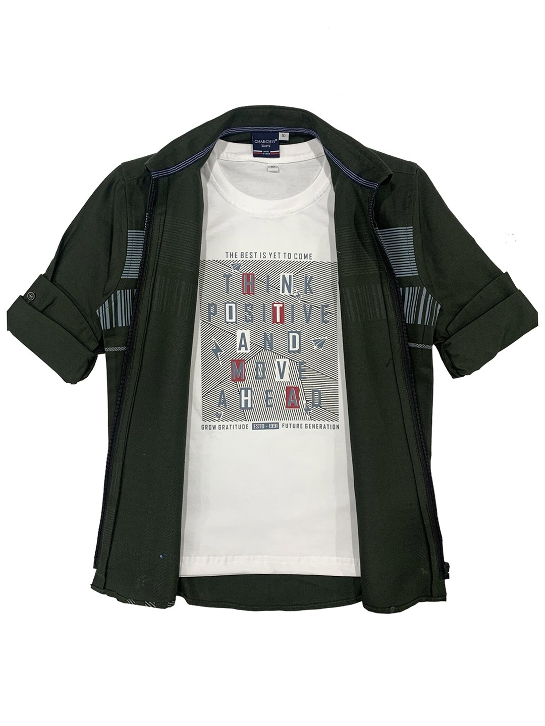 

CHARCHIT Boys Green Printed Casual Shirt