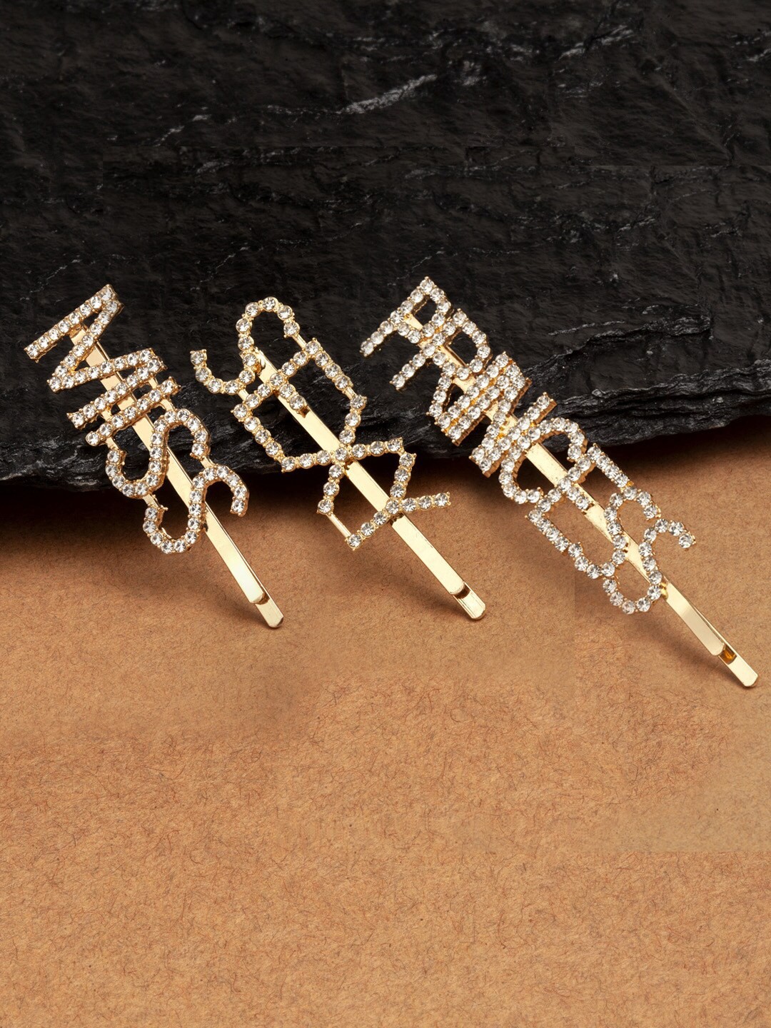 

Ferosh Women Pack Of 3 Gold-Toned Stone Studded Miss Sexy Princess Hair Pins
