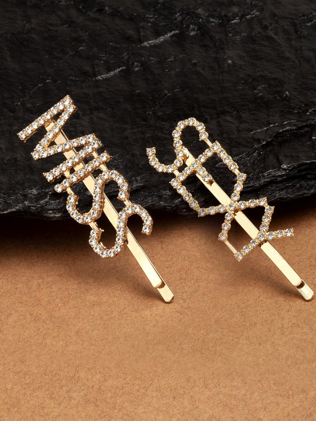 

Ferosh Women Gold-Toned & White Set of 2 Embellished Bobby Pins