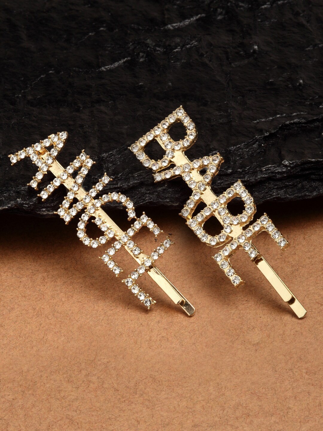 

Ferosh Women Gold-Toned & White Set of 2 Embellished Bobby Pins